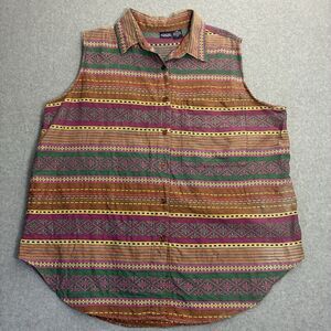 Women’s Size 24W Honors Sleeveless Top Boho Tribal Stripe Button Front Cotton
